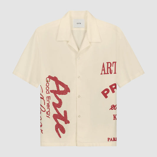 Chemise imprimée rouge - Crème